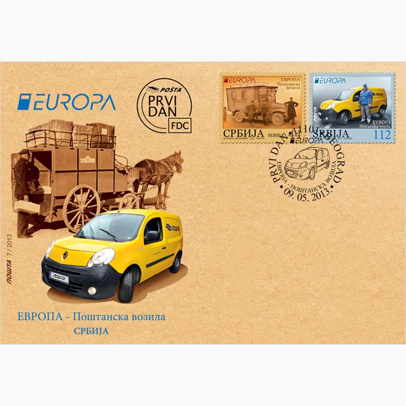2013 Европа поштанска возила коверат првог дана